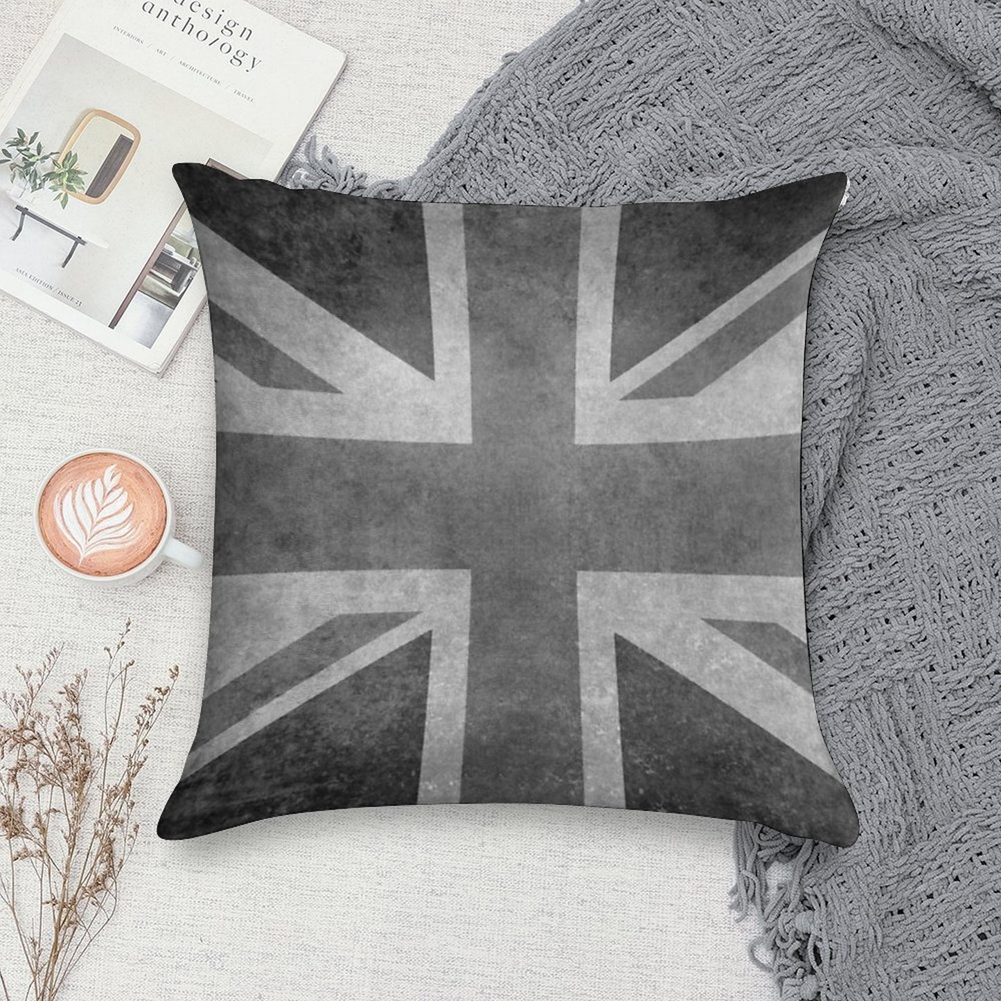 Union Jack Vintage 35 Version in Grayscale Soft Fade-Resistant Throw Pillow