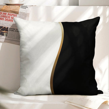 Black And White, Gold Wave Linen Throw Pillow Cover