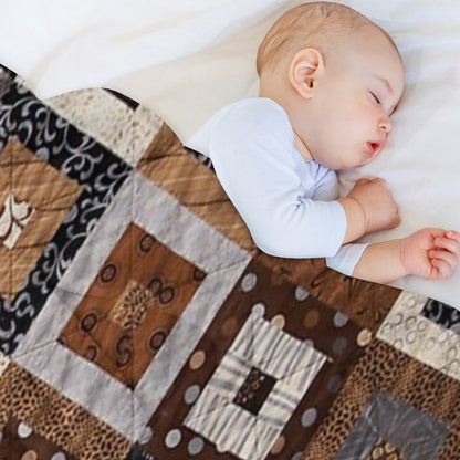 Classic Retro Brown Quilted Patchwork Quilting Pattern Mosaic Motif Throw Blanket