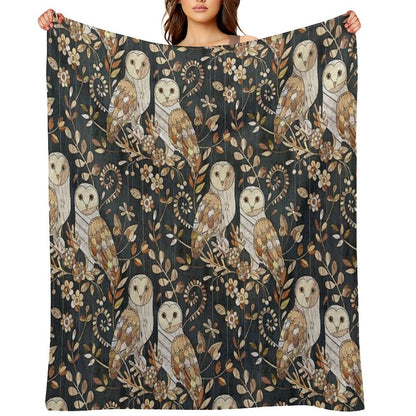 Wooden Wonderland Barn Owl Collage Throw Blanket