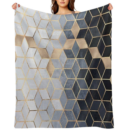 Soft Blue Gradient Cubes Throw Blanket