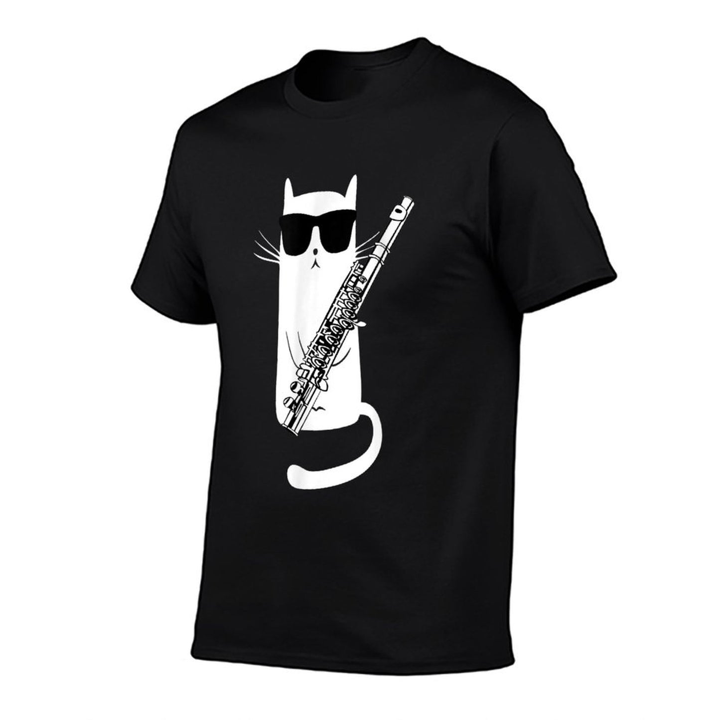 Funny Cat Wearing Sunglasses Playing Flute T-Shirt