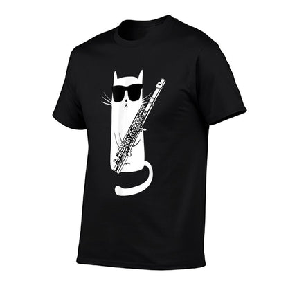 Funny Cat Wearing Sunglasses Playing Flute T-Shirt