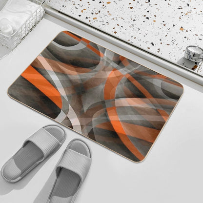 Eighties Burned Orange On Grey  Abstract Curve Pattern Bath Mat