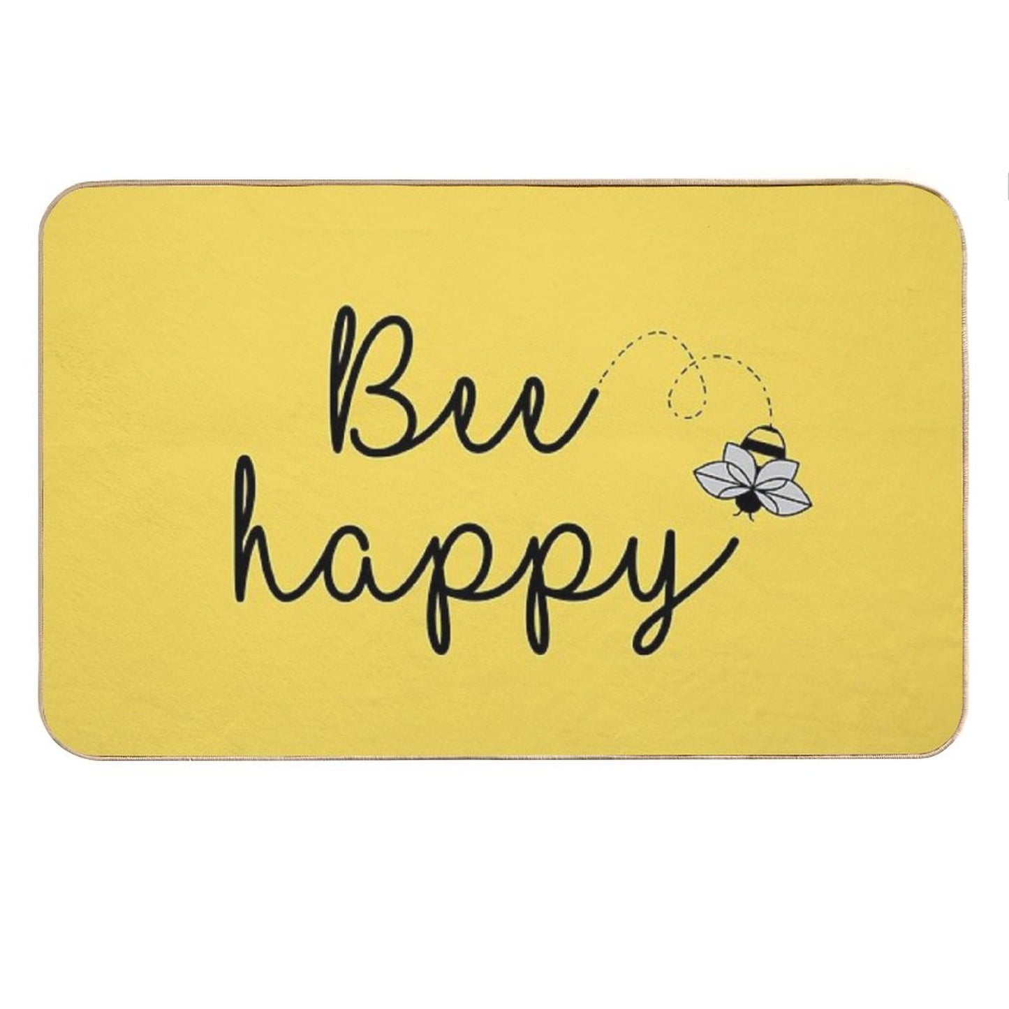 Bee Happy, Positive Quote Print on Yellow Background Bath Mat