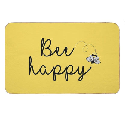 Bee Happy, Positive Quote Print on Yellow Background Bath Mat