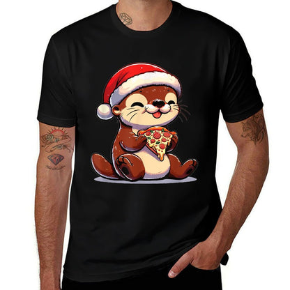 Christmas Otter Eating Pizza  Vintage-inspired T-Shirt