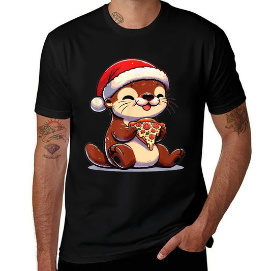 Christmas Otter Eating Pizza  Vintage-inspired T-Shirt