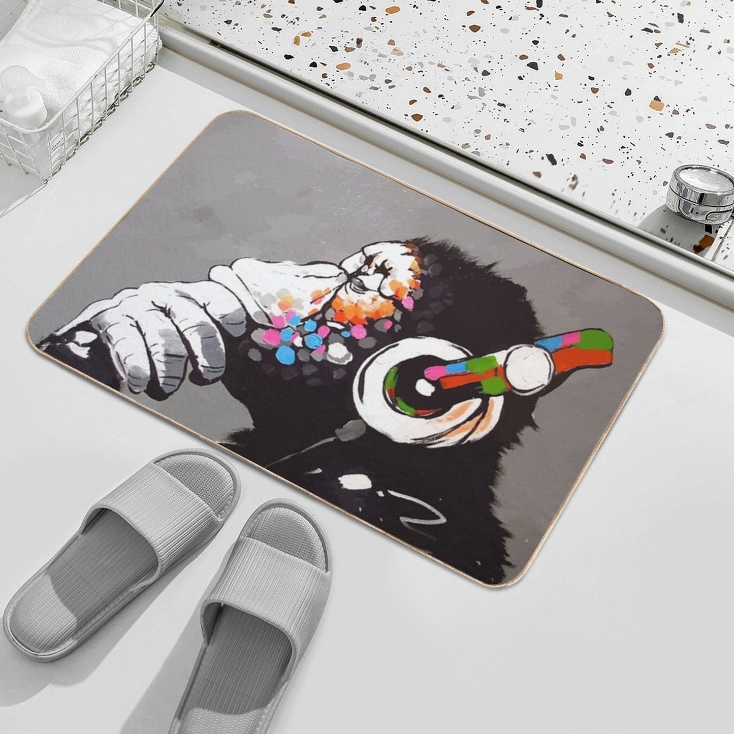 Banksy DJ Monkey Thinker with Headphones Bath Mat