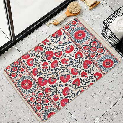 Shakhrisyabz Suzani Uzbekistan Floral Embroidery Print Bath Mat