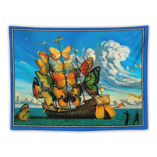 BUTTERFLY SHIP  Vintage Surreal Abstract Fantasy Print Tapestry