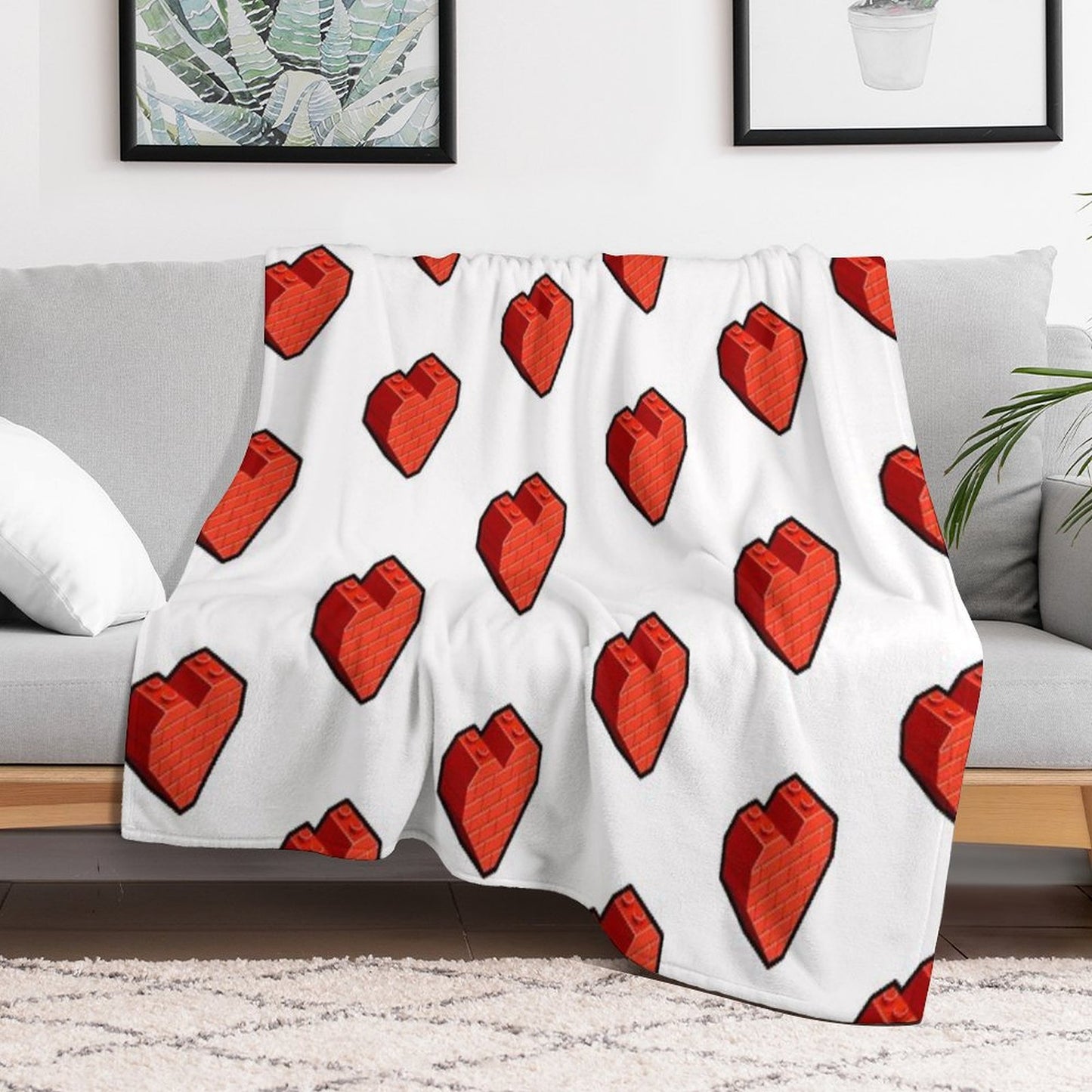Brick Heart – Bold Toy Block Style Love Design Throw Blanket