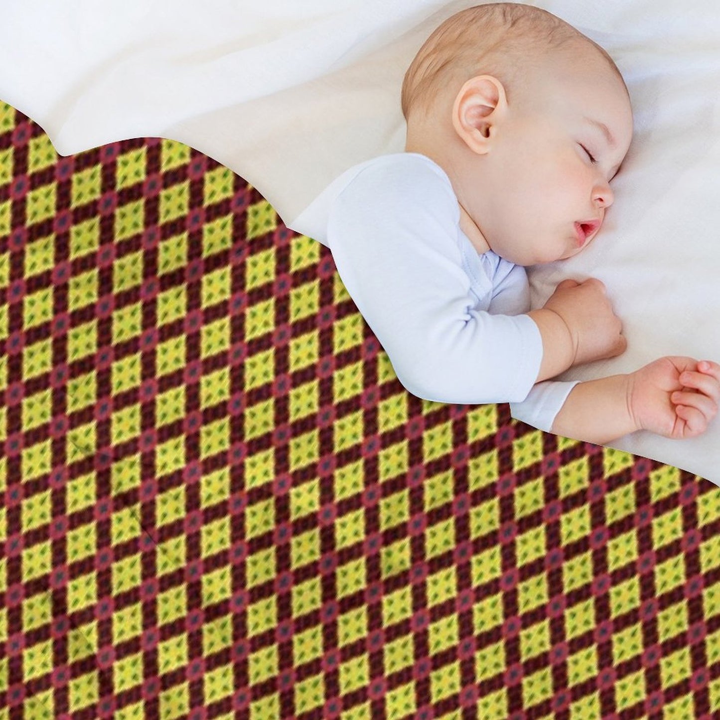 Golden Diamond Medallions Red Flowers Throw Blanket