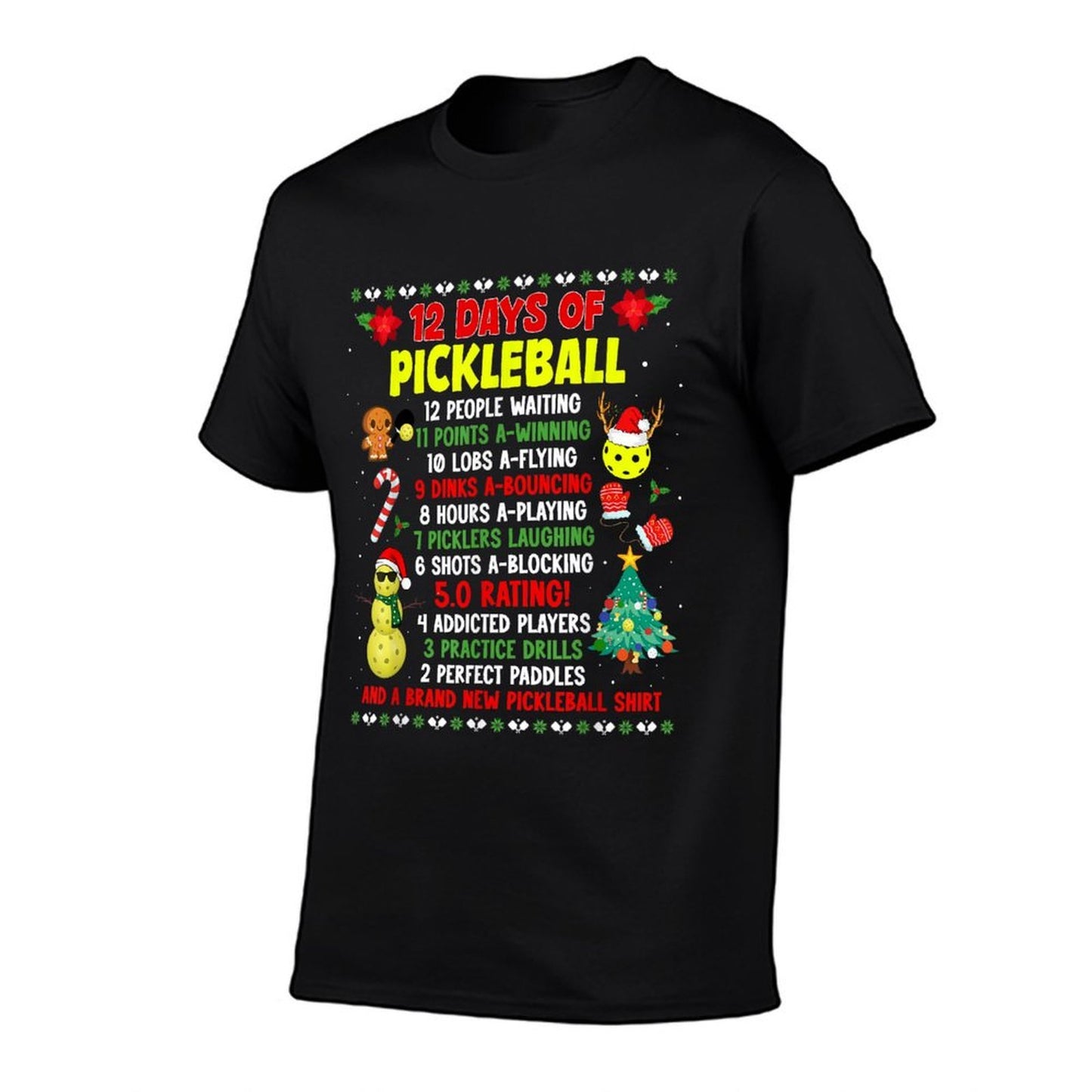 12 Days Of Pickleball Christmas Players Holiday Season  Heathered Texture T-Shirt