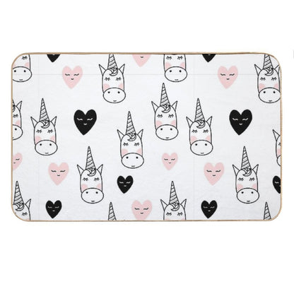 Lovely Unicorns And Hearts - Pink, Black, Grey  Gray Bath Mat