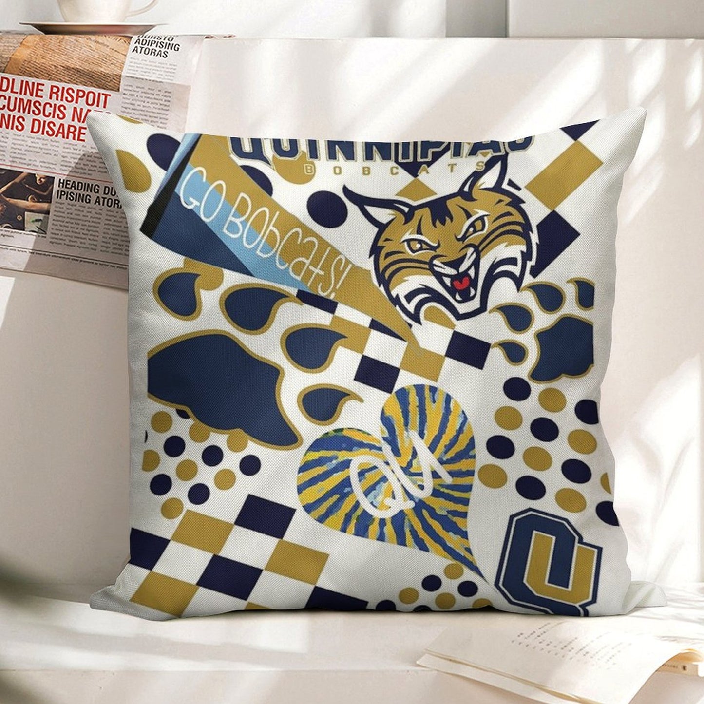 Quinnipiac University Collage Linen Throw Pillow Cover