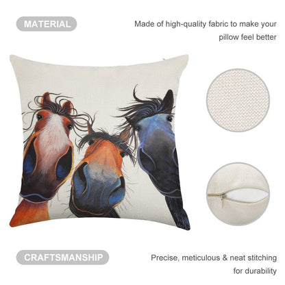 HaPPY HoRSe PRiNT ' WHo LeFT THe GaTe OPeN  ' BY SHiRLeY MacARTHuR Linen Throw Pillow Cover