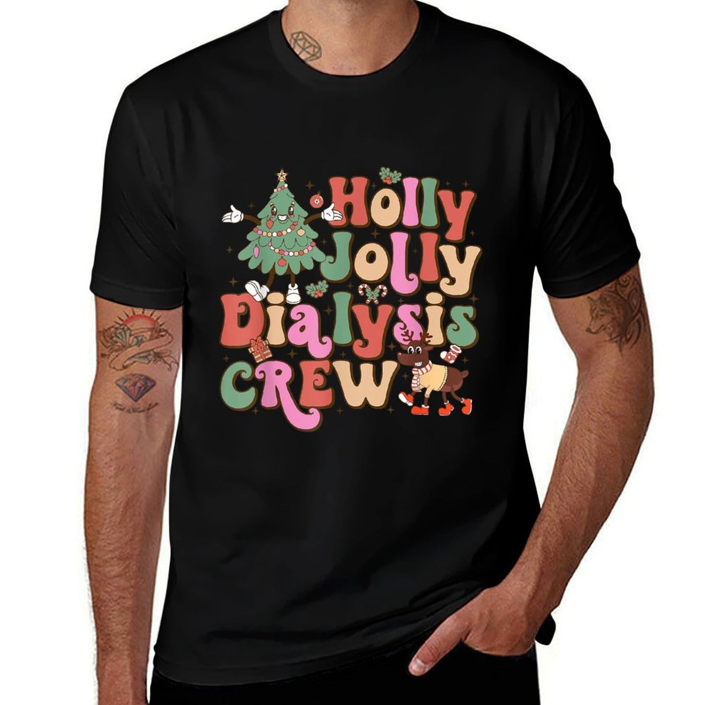 Holly N Jolly Dialysis Crew Merry Christmas  Fade-proof Color T-Shirt