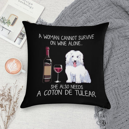 Coton De Tulear And Wine Funny Dog Soft Multiple Sizes Throw Pillow