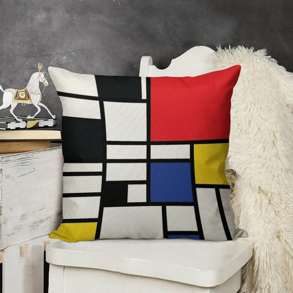 De Stijl #1 Linen Throw Pillow Cover