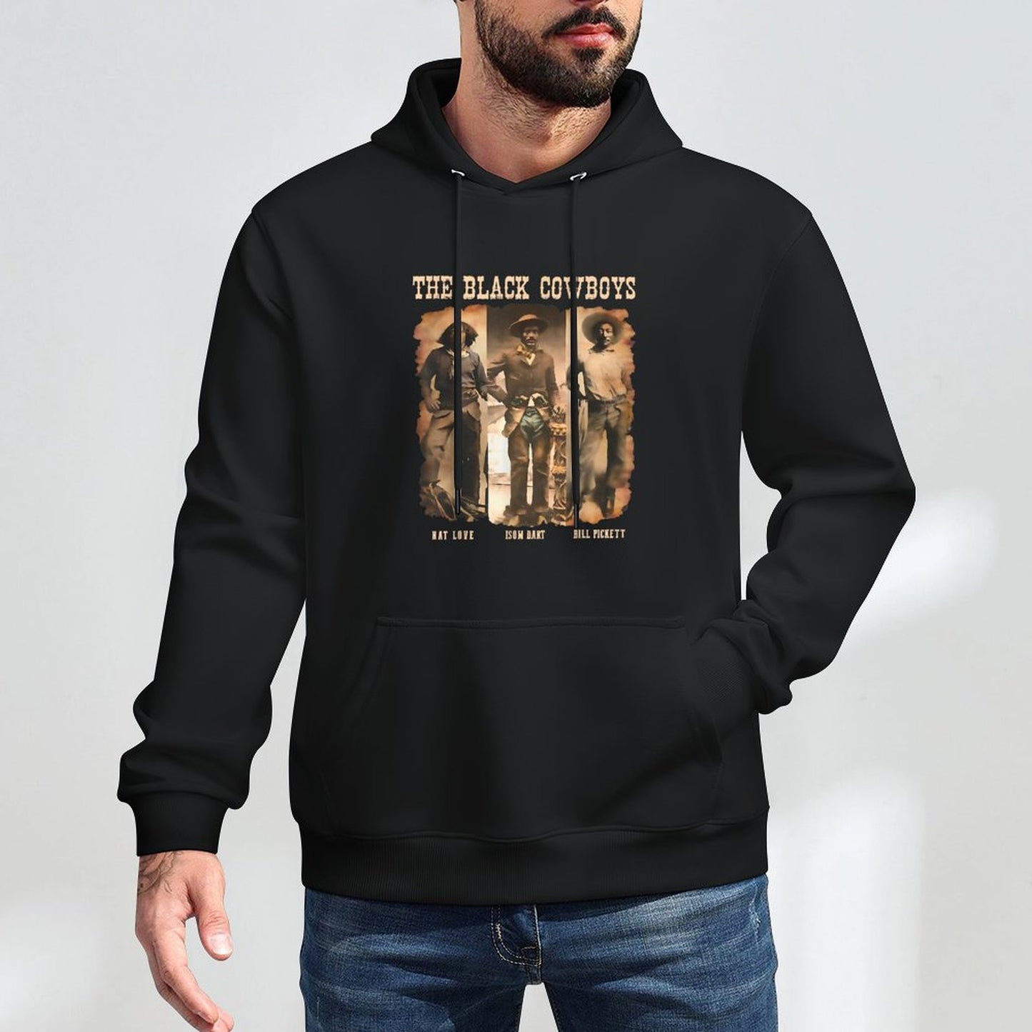 Black Cowboy Western Rodeo Melanin Black History Texas Men Cotton-Polyester Blend Hoodie