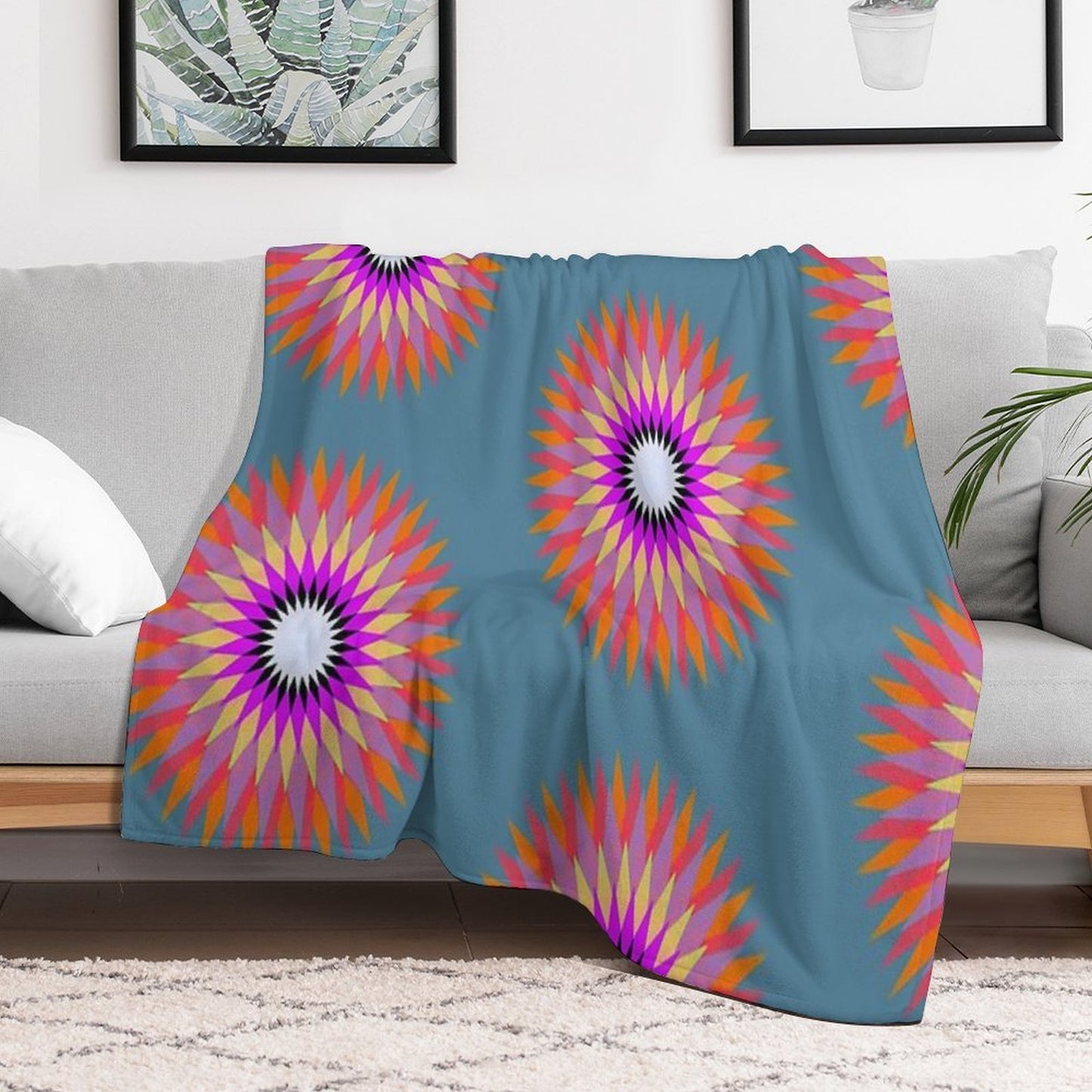 Psychedelic Geometric Flower Mandala Throw Blanket