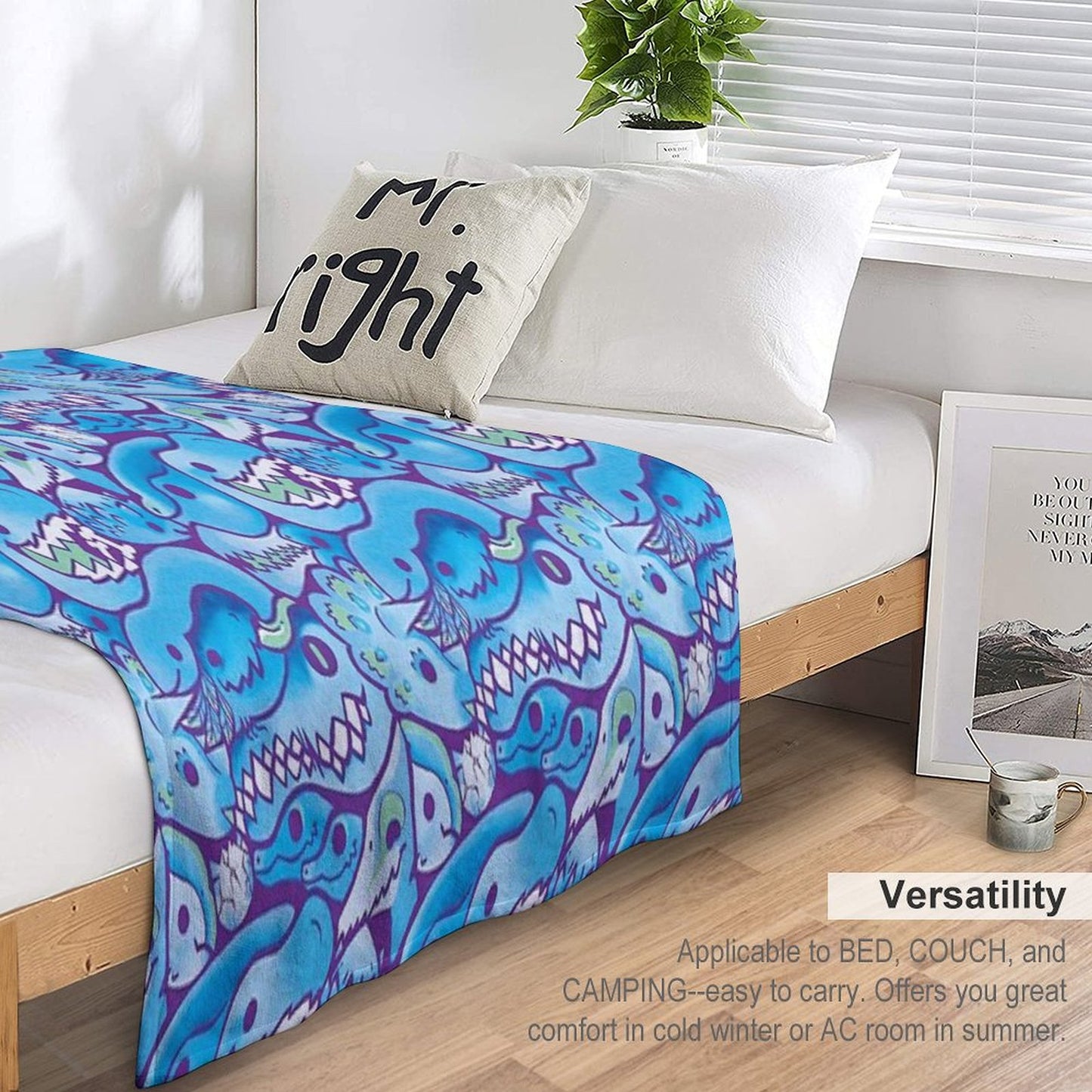 Dinosaur Pattern in Blue Throw Blanket