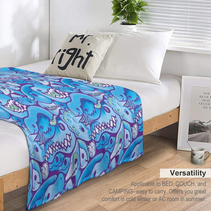 Dinosaur Pattern in Blue Throw Blanket