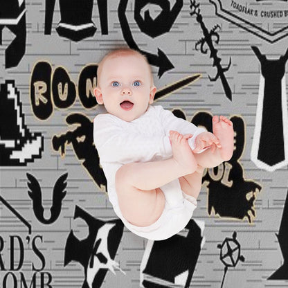 Old School Iconic Silhouette Images Desk Mat OSRS Throw Blanket