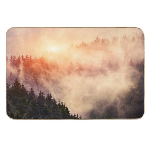 In My Other World  Sunrise In A Romantic Misty Foggy Autumn Fairytale Wilderness Forest With Trees Covered In Fog And Sunlight  Rapid-Drying Bath Mat
