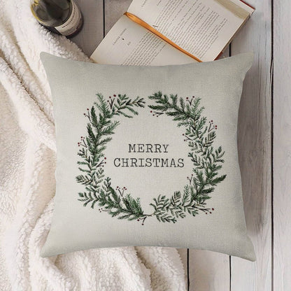 Simple Merry Christmas Linen Throw Pillow Cover