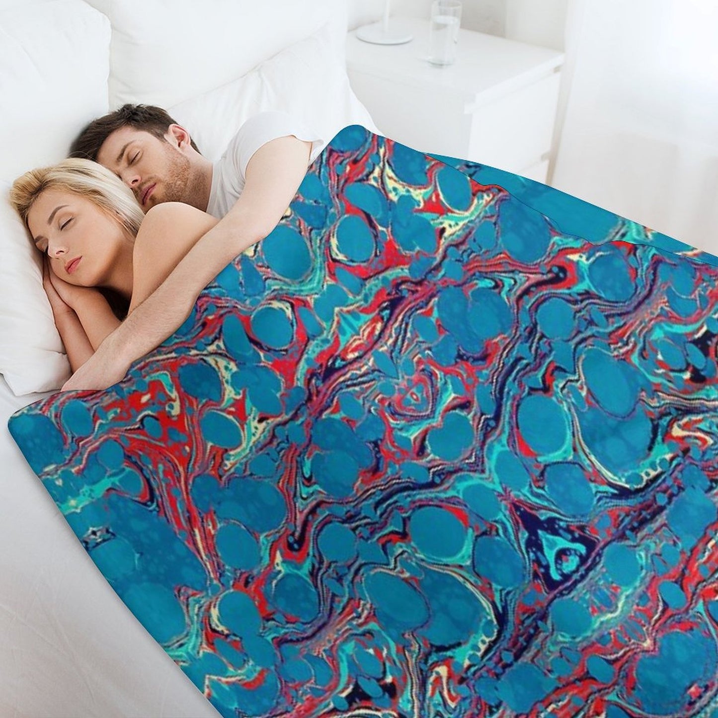 Psychedelic Blue Red Marbled Paper Throw Blanket