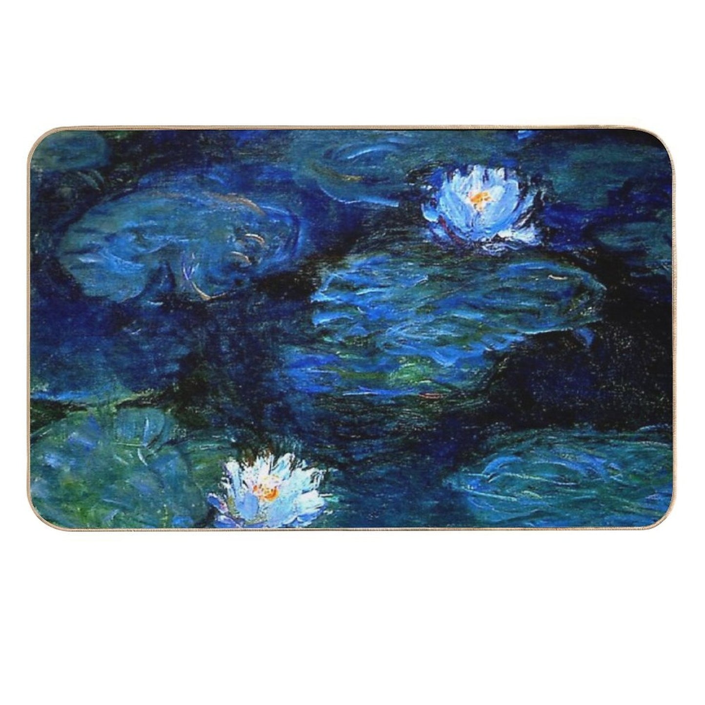 Water Lilies Monet Deep Blue  Repositionable Bath Mat