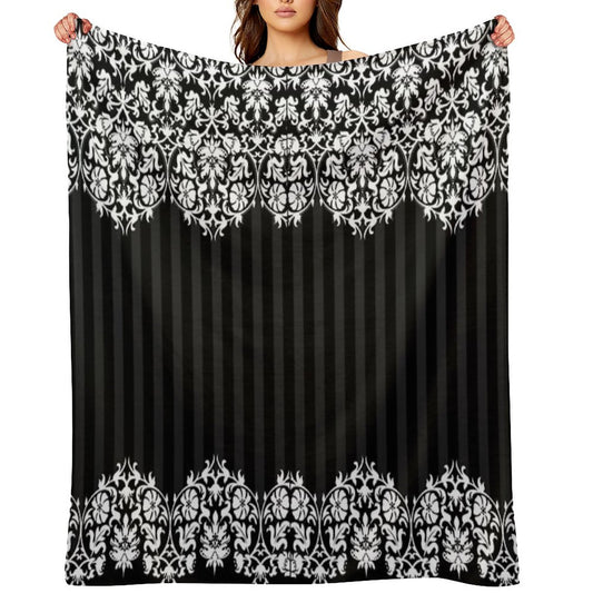 Black And White Damask Pattern Throw Blanket