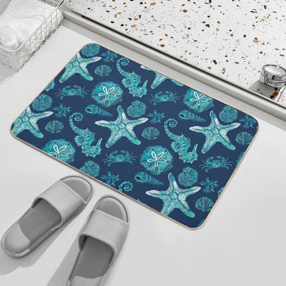 Watercolor Shells And Sea Creatures - Original Collection-on Navy Blue  Long-Lasting Bath Mat