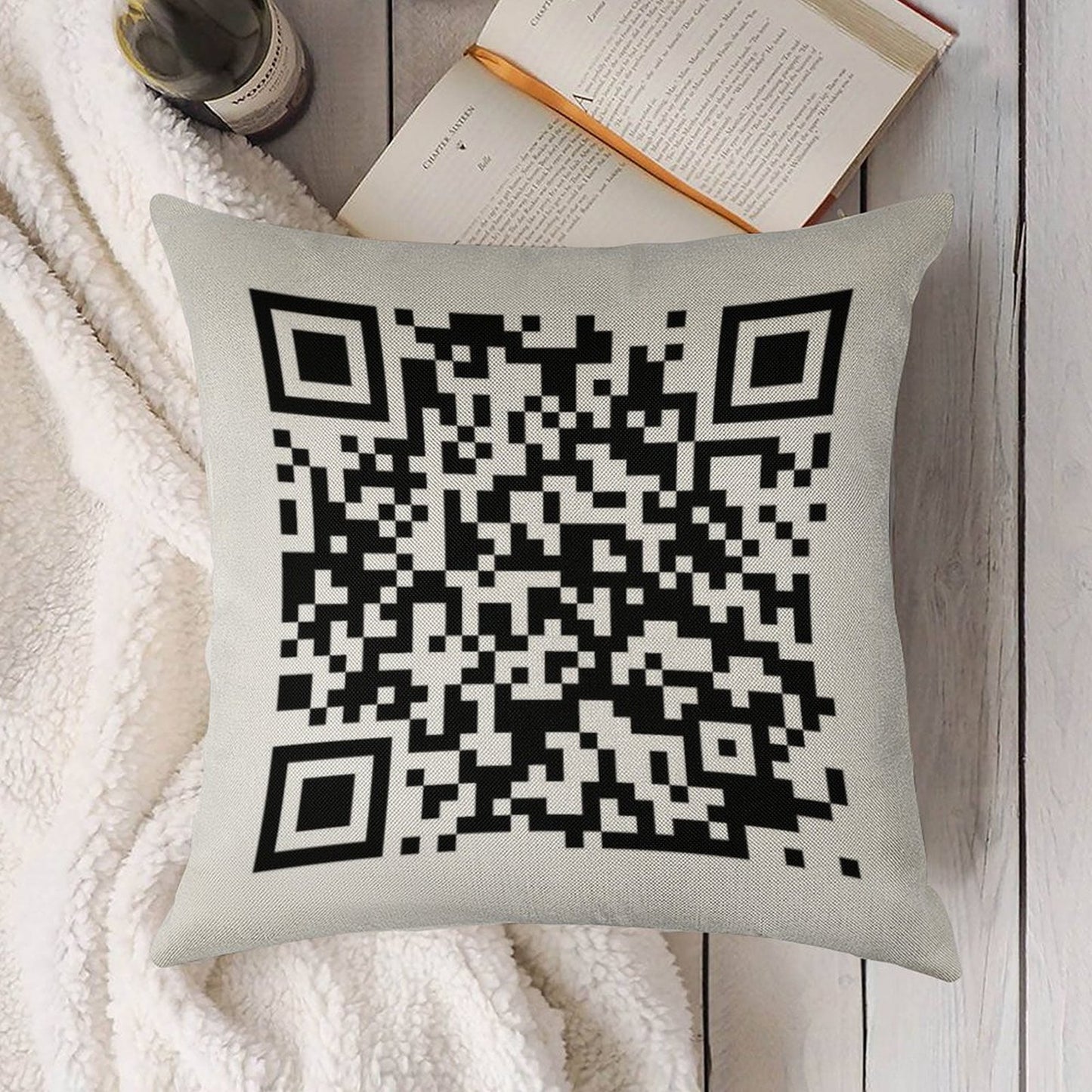 QrCode Rick Astley - Never Gonna Give You Up Linen Throw Pillow Cover