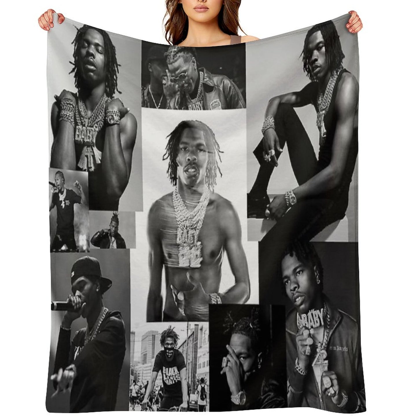 Lil Baby  B&W Collage Throw Blanket