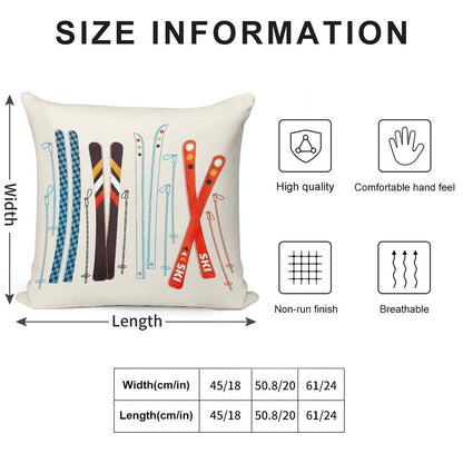 Colorful Retro Ski Illustration Soft Reinforced Edging Throw Pillow