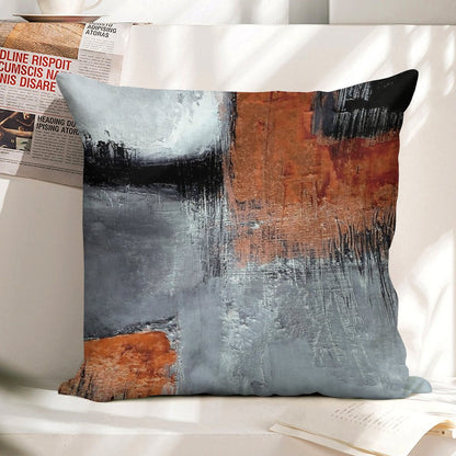 Black Orange Abstract Linen Throw Pillow Cover