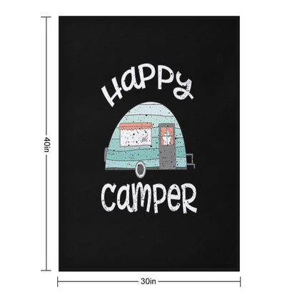Happy Camper Retro Trailer RV Caravan Camping Throw Blanket