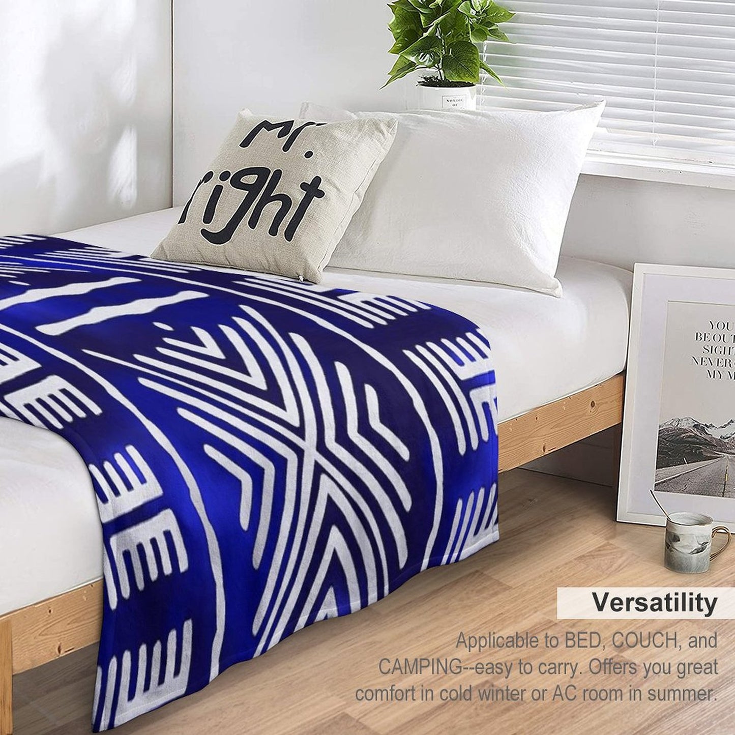 Blue African Mud Cloth Design Throw Blanket