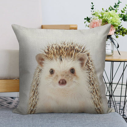 Hedgehog - Colorful Linen Throw Pillow Cover
