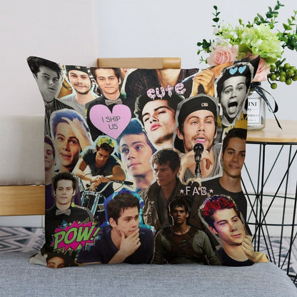 Dylan O'Brien Collage Linen Throw Pillow Cover