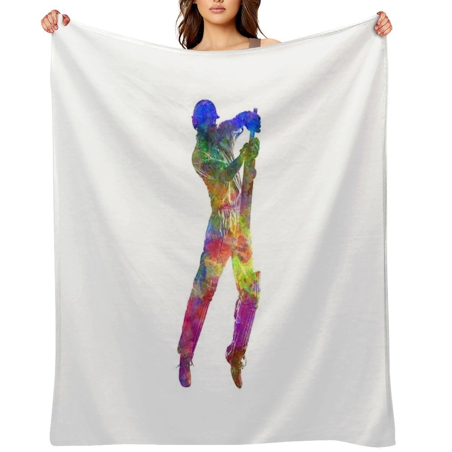 Cricket Player Batsman Silhouette 05 Throw Blanket