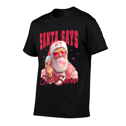Santa Says Six Seven Christmas 67 Meme Xmas Boys Girls Funny  Rolled Sleeves T-Shirt
