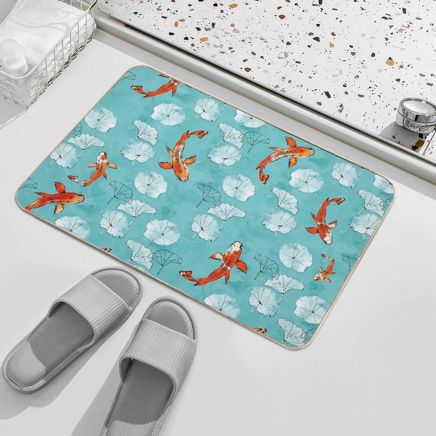 Waterlily Koi in Turquoise Bath Mat