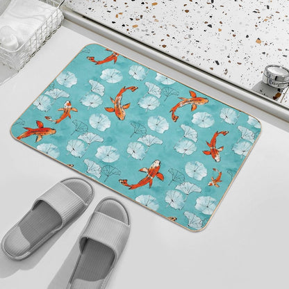 Waterlily Koi in Turquoise Bath Mat