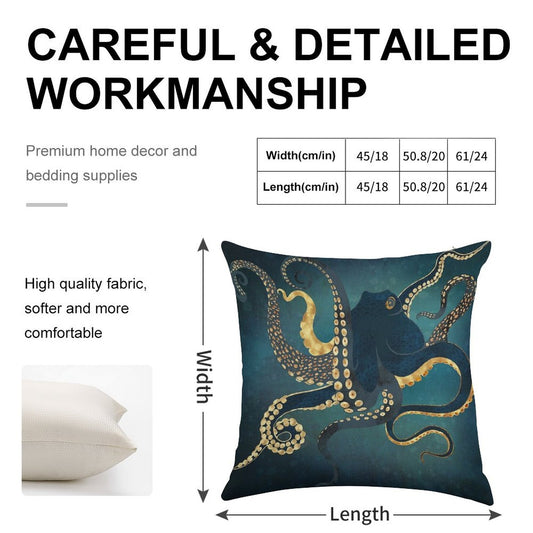 Metallic Octopus IV Linen Throw Pillow Cover