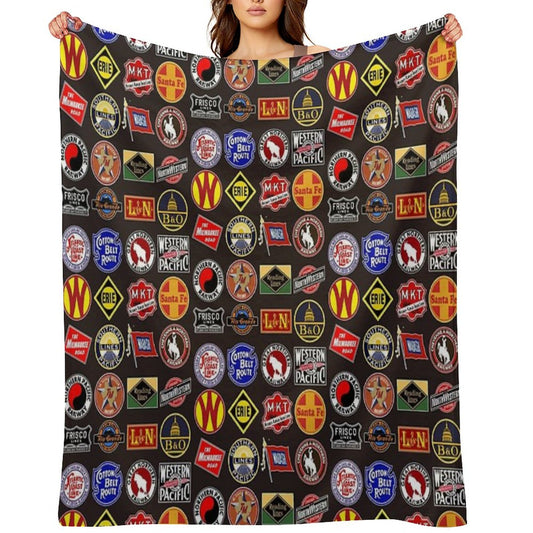 Vintage Defunct Railroad Railway Logos - Trains Hobby Throw Blanket