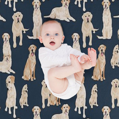 Yellow Labs Navy Throw Blanket
